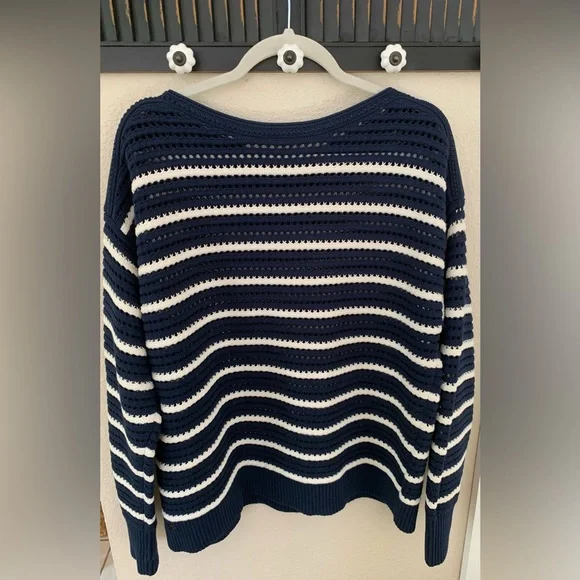 Lululemon cotton blend pointelle sweater. Like new. Navy and cream stripe. - Picture 6 of 6